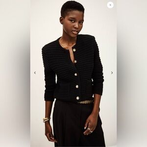ba&sh Gaspard Black Textured Knit Button Cardigan with Gold Buttons size Large